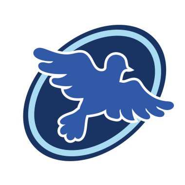 Rozet şeklinde şekillendirilmiş küçük kuş silueti. Logo için geometrik şekilli küçük bir güvercin çizimi.