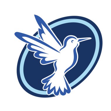 Rozet şeklindeki küçük kuşun çizgi çizimi. Logo için geometrik şekilli güvercin çizimi.