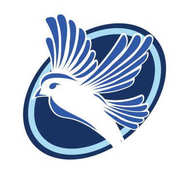 Rozet şeklindeki küçük kuşun çizgi çizimi. Logo için geometrik şekilli güvercin çizimi.