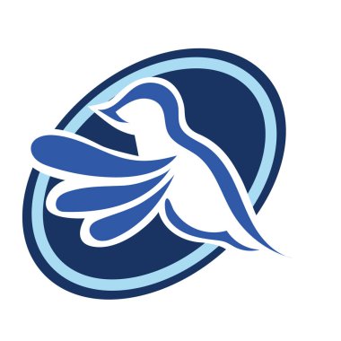 Rozet şeklindeki küçük kuşun çizgi çizimi. Logo için geometrik şekilli güvercin çizimi.