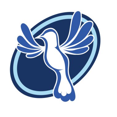 Rozet şeklindeki küçük kuşun çizgi çizimi. Logo için geometrik şekilli güvercin çizimi.