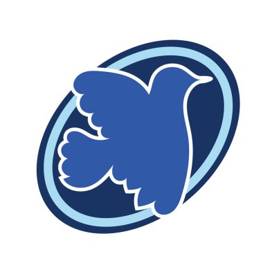 Rozet şeklinde şekillendirilmiş küçük kuş silueti. Logo için geometrik şekilli küçük bir güvercin çizimi.