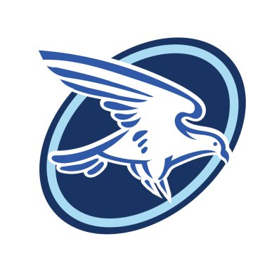 Rozet şeklinde çizen stilize edilmiş kartal çizgi çizimi. Logo için geometrik şekilli küçük bir kartal çizimi.