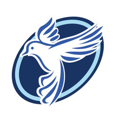 Rozet şeklindeki küçük kuşun çizgi çizimi. Logo için geometrik şekilli güvercin çizimi.