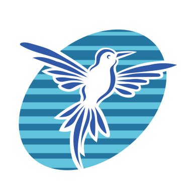 Rozet şeklindeki küçük kuşun çizgi çizimi. Logo için geometrik şekilli güvercin çizimi.