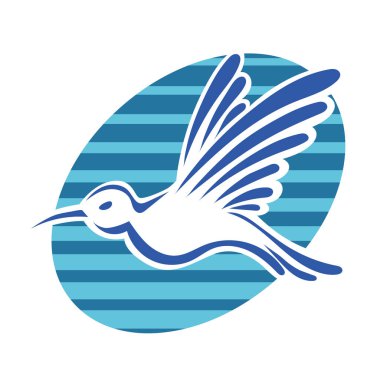 Rozet şeklindeki küçük kuşun çizgi çizimi. Logo için geometrik şekilli güvercin çizimi.