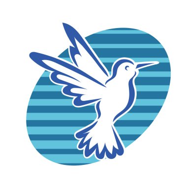 Rozet şeklindeki küçük kuşun çizgi çizimi. Logo için geometrik şekilli güvercin çizimi.