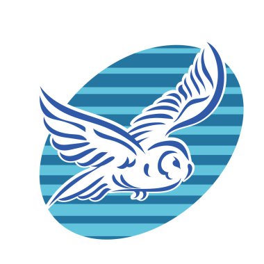 Baykuşun stilize edilmiş çizgi çizimi. Rozet şeklinde. Logo için geometrik şekilli küçük bir baykuş çizimi.