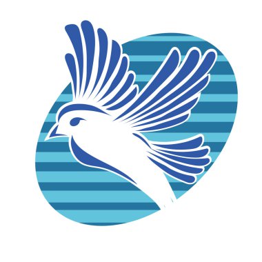 Rozet şeklindeki küçük kuşun çizgi çizimi. Logo için geometrik şekilli güvercin çizimi.