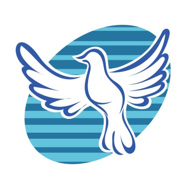 Rozet şeklindeki küçük kuşun çizgi çizimi. Logo için geometrik şekilli güvercin çizimi.