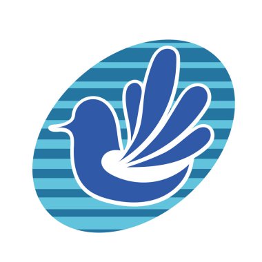 Rozet şeklinde şekillendirilmiş küçük kuş silueti. Logo için geometrik şekilli küçük bir güvercin çizimi.