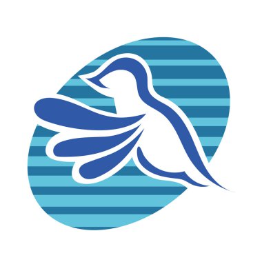 Rozet şeklindeki küçük kuşun çizgi çizimi. Logo için geometrik şekilli güvercin çizimi.