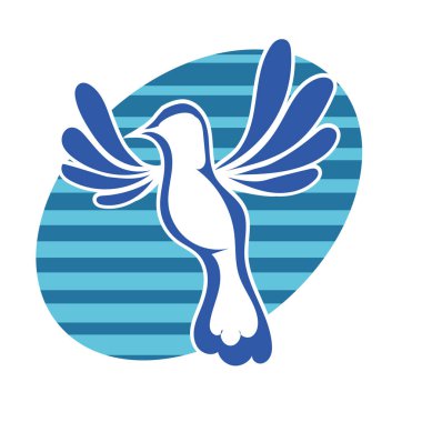 Rozet şeklindeki küçük kuşun çizgi çizimi. Logo için geometrik şekilli güvercin çizimi.