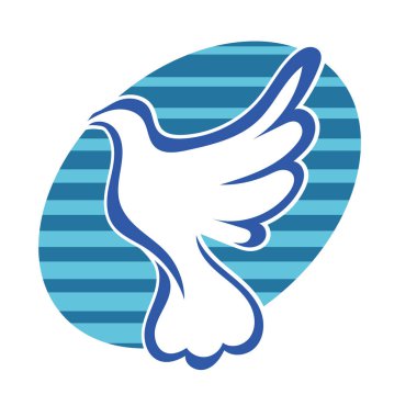 Rozet şeklindeki küçük kuşun çizgi çizimi. Logo için geometrik şekilli güvercin çizimi.