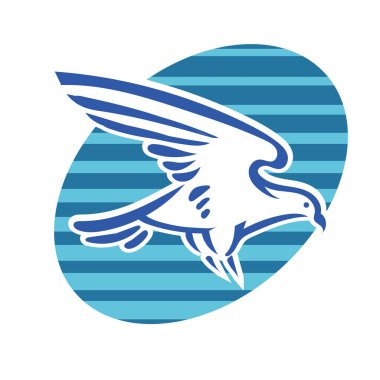 Rozet şeklinde çizen stilize edilmiş kartal çizgi çizimi. Logo için geometrik şekilli küçük bir kartal çizimi.