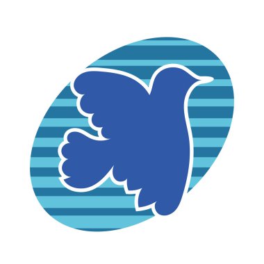 Rozet şeklinde şekillendirilmiş küçük kuş silueti. Logo için geometrik şekilli küçük bir güvercin çizimi.