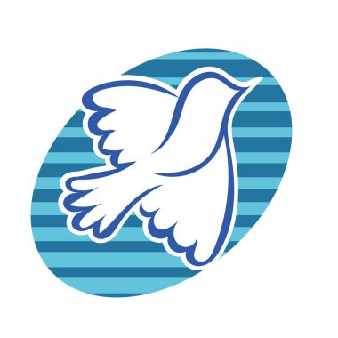 Rozet şeklindeki küçük kuşun çizgi çizimi. Logo için geometrik şekilli güvercin çizimi.