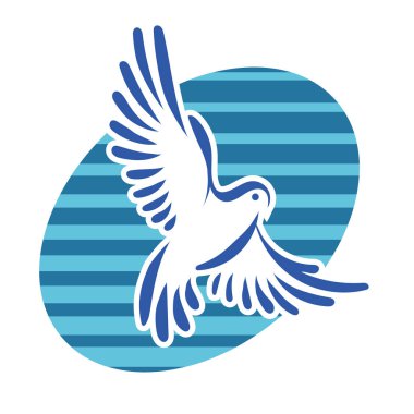 Rozet şeklindeki küçük kuşun çizgi çizimi. Logo için geometrik şekilli güvercin çizimi.