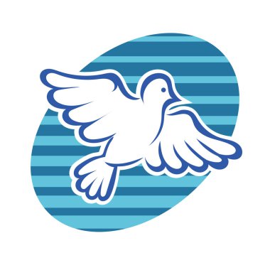 Rozet şeklindeki küçük kuşun çizgi çizimi. Logo için geometrik şekilli güvercin çizimi.