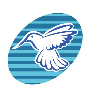 Rozet şeklindeki küçük kuşun çizgi çizimi. Logo için geometrik şekilli güvercin çizimi.