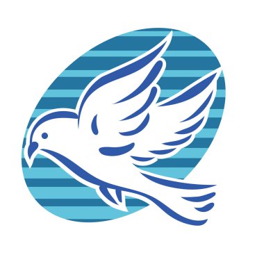 Rozet şeklindeki küçük kuşun çizgi çizimi. Logo için geometrik şekilli güvercin çizimi.