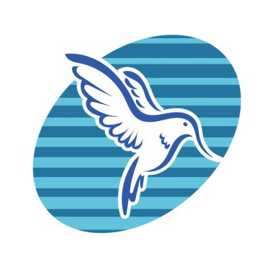 Rozet şeklindeki küçük kuşun çizgi çizimi. Logo için geometrik şekilli küçük bir kuşun doğrusal çizimi.