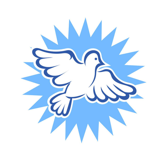 Stylized little bird lineart stroke drawing on badge shape. Lineart drawing of a dove little bird on geometric shape for logo.