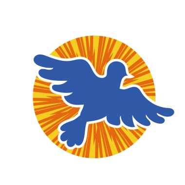 Rozet şeklinde şekillendirilmiş küçük kuş silueti. Logo için geometrik şekilli küçük bir güvercin çizimi.