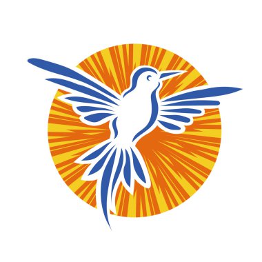 Rozet şeklindeki küçük kuşun çizgi çizimi. Logo için geometrik şekilli güvercin çizimi.