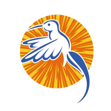 Rozet şeklindeki küçük kuşun çizgi çizimi. Logo için geometrik şekilli güvercin çizimi.