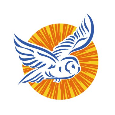 Baykuşun stilize edilmiş çizgi çizimi. Rozet şeklinde. Logo için geometrik şekilli küçük bir baykuş çizimi.