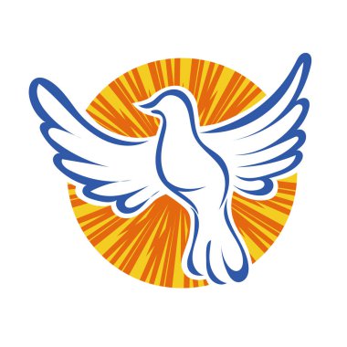 Rozet şeklindeki küçük kuşun çizgi çizimi. Logo için geometrik şekilli güvercin çizimi.