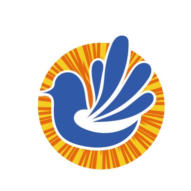 Rozet şeklinde şekillendirilmiş küçük kuş silueti. Logo için geometrik şekilli küçük bir güvercin çizimi.