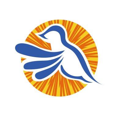 Rozet şeklindeki küçük kuşun çizgi çizimi. Logo için geometrik şekilli güvercin çizimi.