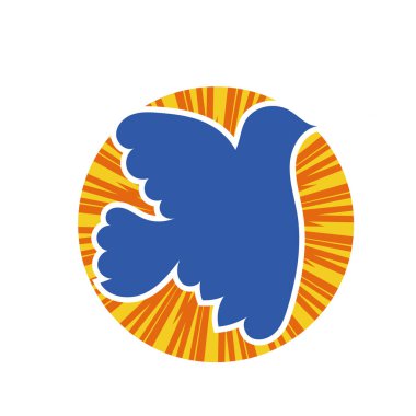 Rozet şeklinde şekillendirilmiş küçük kuş silueti. Logo için geometrik şekilli küçük bir güvercin çizimi.