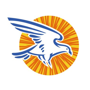 Rozet şeklinde çizen stilize edilmiş kartal çizgi çizimi. Logo için geometrik şekilli küçük bir kartal çizimi.