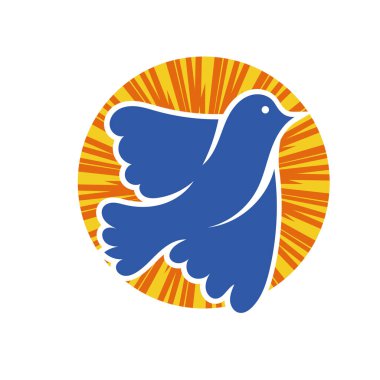 Rozet şeklinde şekillendirilmiş küçük kuş silueti. Logo için geometrik şekilli küçük bir güvercin çizimi.