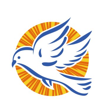 Rozet şeklindeki küçük kuşun çizgi çizimi. Logo için geometrik şekilli güvercin çizimi.