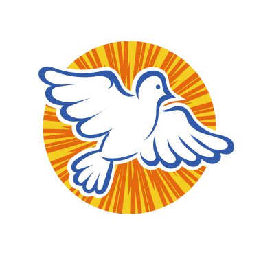 Rozet şeklindeki küçük kuşun çizgi çizimi. Logo için geometrik şekilli güvercin çizimi.