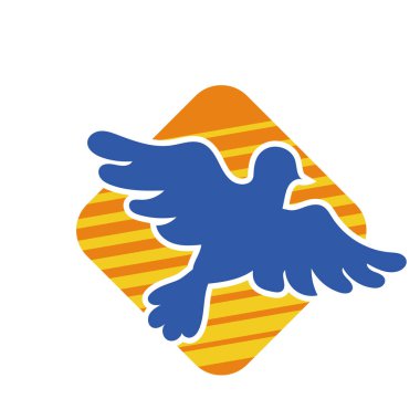 Rozet şeklinde şekillendirilmiş küçük kuş silueti. Logo için geometrik şekilli küçük bir güvercin çizimi.