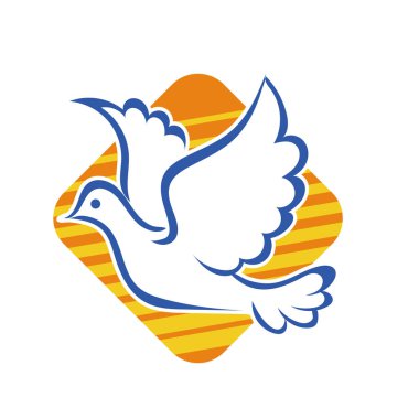 Rozet şeklindeki küçük kuşun çizgi çizimi. Logo için geometrik şekilli güvercin çizimi.