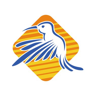 Rozet şeklindeki küçük kuşun çizgi çizimi. Logo için geometrik şekilli güvercin çizimi.