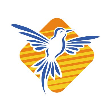 Rozet şeklindeki küçük kuşun çizgi çizimi. Logo için geometrik şekilli güvercin çizimi.