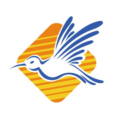 Rozet şeklindeki küçük kuşun çizgi çizimi. Logo için geometrik şekilli güvercin çizimi.