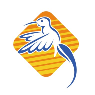 Rozet şeklindeki küçük kuşun çizgi çizimi. Logo için geometrik şekilli güvercin çizimi.