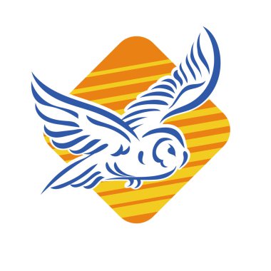 Baykuşun stilize edilmiş çizgi çizimi. Rozet şeklinde. Logo için geometrik şekilli küçük bir baykuş çizimi.