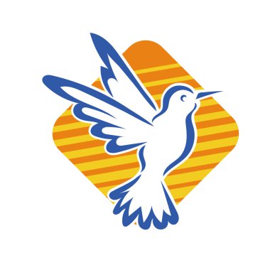 Rozet şeklindeki küçük kuşun çizgi çizimi. Logo için geometrik şekilli güvercin çizimi.