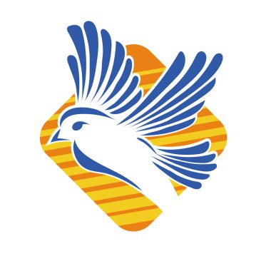 Rozet şeklindeki küçük kuşun çizgi çizimi. Logo için geometrik şekilli güvercin çizimi.