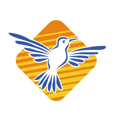 Rozet şeklindeki küçük kuşun çizgi çizimi. Logo için geometrik şekilli güvercin çizimi.