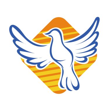 Rozet şeklindeki küçük kuşun çizgi çizimi. Logo için geometrik şekilli güvercin çizimi.